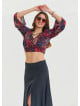 P V Neck Button Detailed Red Summer Blouse 4608